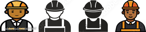 Print Construction worker icon. Safety helmet and jacket icon