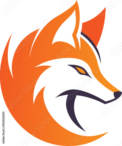 Orange Fox Head Logo Design Illustration