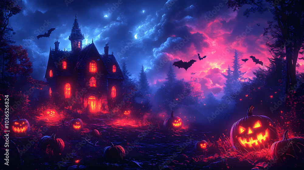 Vector Illustration of a Spooky Halloween Background with Pumpkins, Ghosts, and Bats – Perfect for Holiday Posters, Invitations, and Digital Graphics.
Vector Illustration of a Spooky Halloween Background with Pumpkins, Ghosts, and Bats – Perfect for Holiday Posters, Invitations, and Digital Graphics.