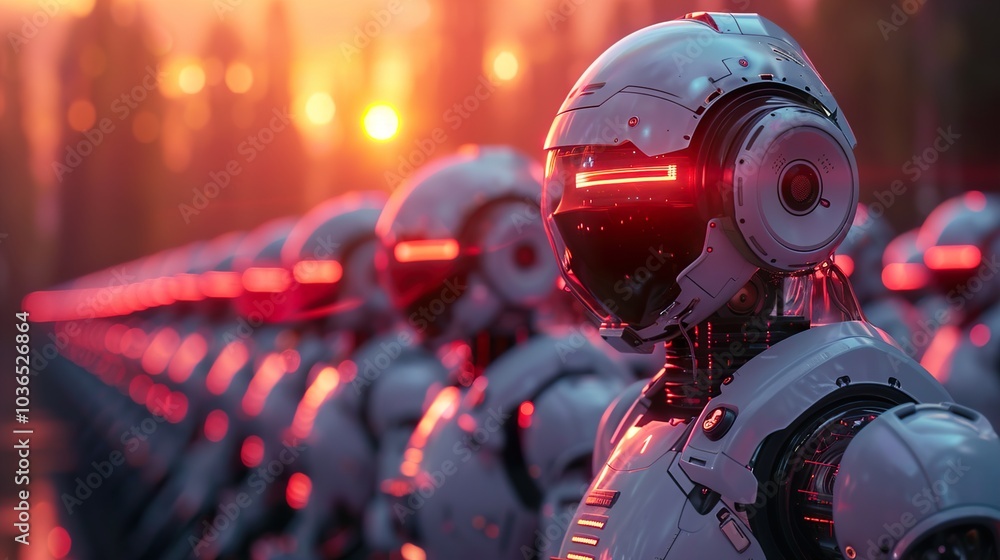 Fototapeta premium Futuristic Robot Army: A Digital Art Illustration