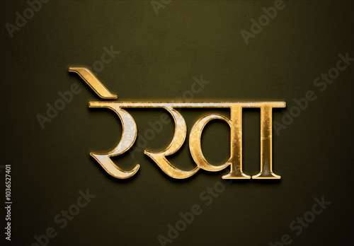 Old gold text effect of Hindi name Rekha with 3D glossy style Mockup in Hindi. photo