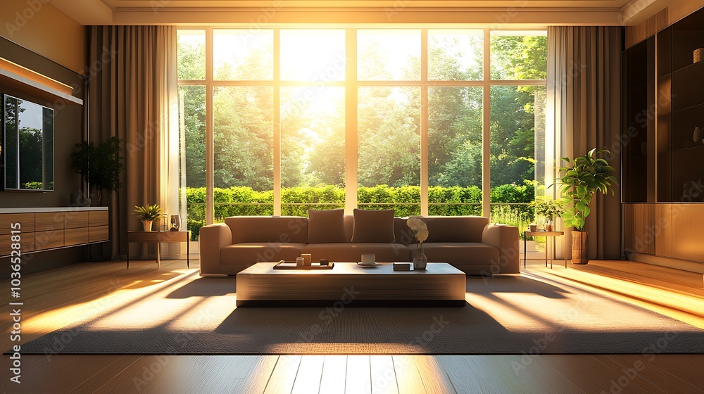 A spacious and well-lit living room with a comfortable sofa a modern coffee table and a large window that lets in plenty of natural light A spacious and well-lit living room with a comfortable sofa a modern coffee table and a large window that lets in plenty of natural light