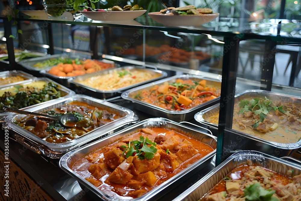 Obraz premium Thai food on the counter of a restaurant.