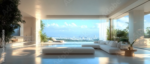 Minimalist and Luxurious Living Room with Panoramic Window View
