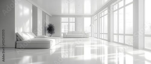 Bright and Airy Modern White Apartment Panorama Interior 3D Render