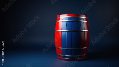 High-quality red blue barrel mockup for packaging design. Lifelike textures and customizable logos or labels, ideal for presenting industrial drums used in liquids or chemical storage photo