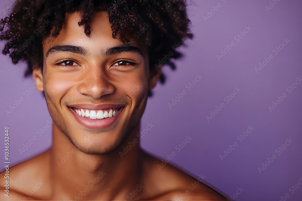 Young man smiling as he shows his beautiful radiant skin in a studio, Generative AI Young man smiling as he shows his beautiful radiant skin in a studio, Generative AI