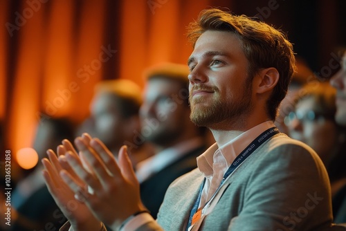 Obraz na płótnie Business audience clapping for speaker at a professional seminar, Generative AI w salonie