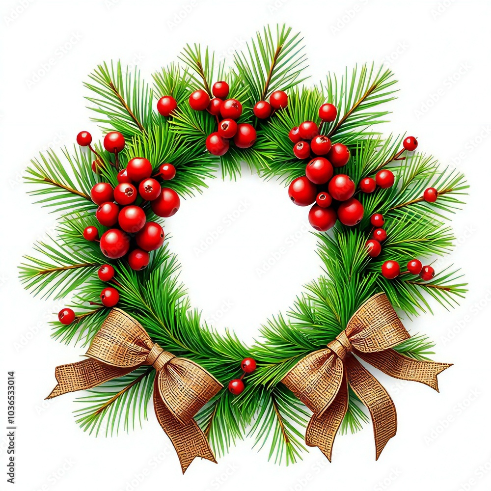 Festive Circle A Design of Pine Needles, Berries, and Ribbons Generated by Ai Festive Circle A Design of Pine Needles, Berries, and Ribbons Generated by Ai