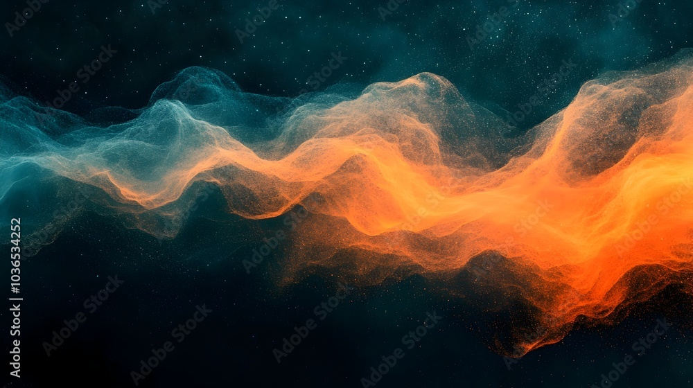 Fototapeta premium Fiery Teal and Orange Gradient Waves with Grainy Retro Texture Background Banner