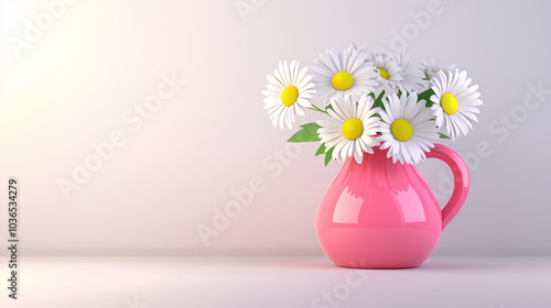 Wallpaper Mural A bouquet of white daisies is arranged in a soft pink vase, set against a pastel pink background. Torontodigital.ca