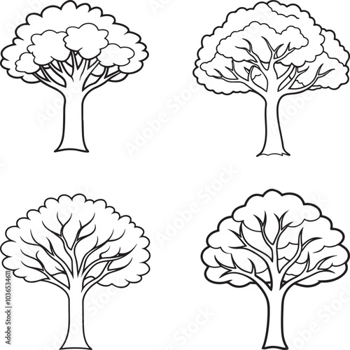 Set of Tree Icons Line art