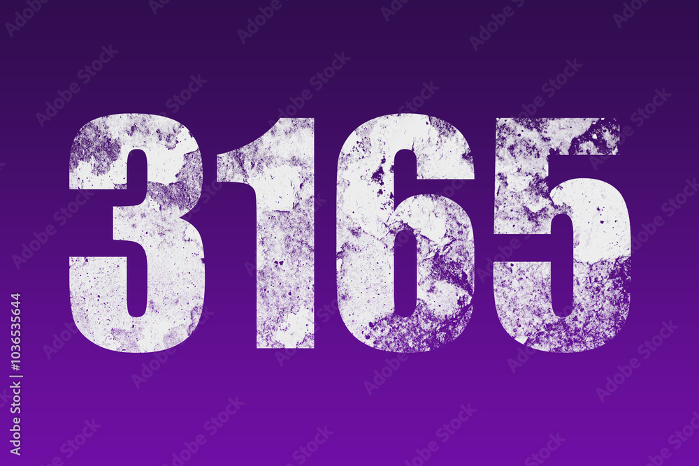 flat white grunge number of 3165 on purple background. flat white grunge number of 3165 on purple background.