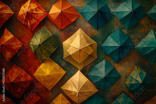 Colorful Kites in Vibrant Rooftop Arrangement