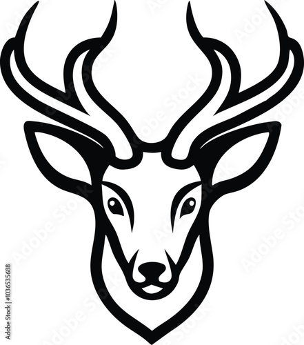 Line Art Deer Head Illustration Black White photo