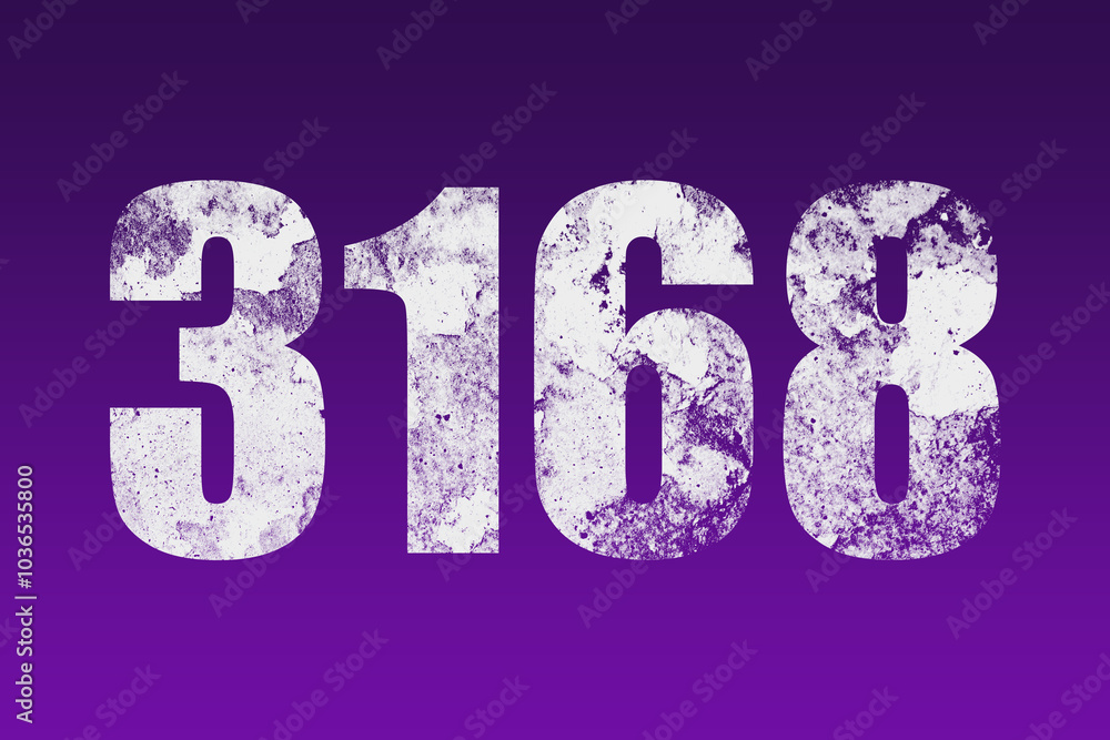 flat white grunge number of 3168 on purple background. flat white grunge number of 3168 on purple background.