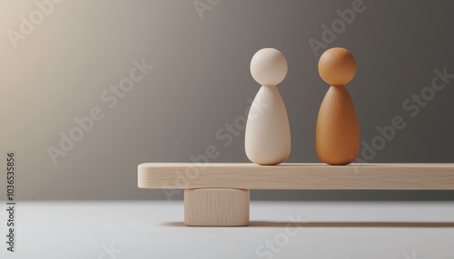 Seesaw balanced with male and female figures, highlighting the importance of equality, fairness, and gender inclusivity in a professional context