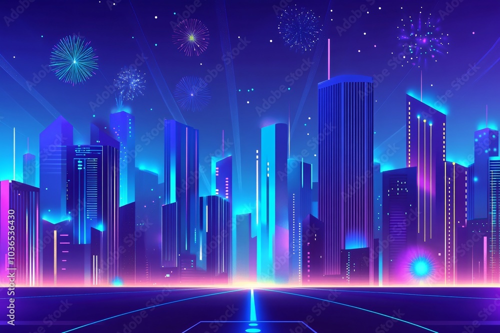 Vibrant New Year's Eve Fireworks Over Skyline Vibrant New Year's Eve Fireworks Over Skyline