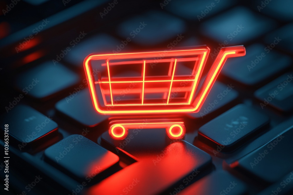 Glowing Shopping Cart Icon for Futuristic Cyber Themes Glowing Shopping Cart Icon for Futuristic Cyber Themes