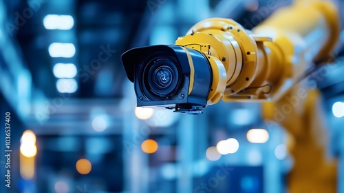 Robotic vision sensor camera system in intellegence factory,manufacturing industry for industry 4.0 and technology concept.