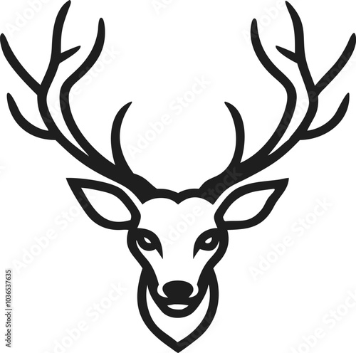 Black And White Deer Head With Antlers Illustration photo