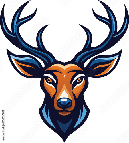 Blue Antlered Deer Mascot Illustration Design