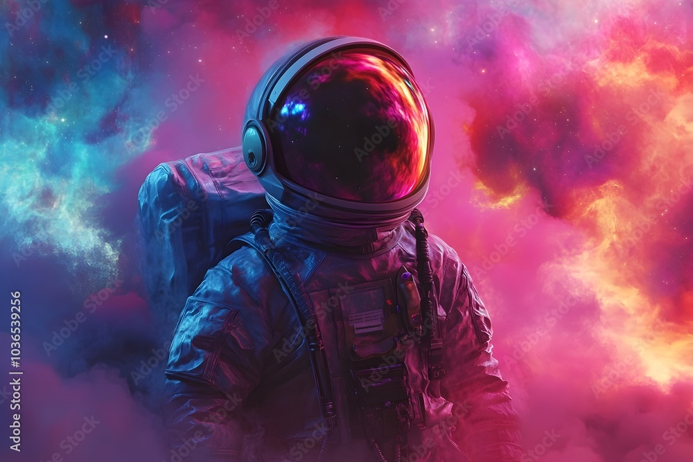 Sarcastic Kitten Astronaut Floating in a Vibrant Cosmic Nebula 3D Digital Sarcastic Kitten Astronaut Floating in a Vibrant Cosmic Nebula 3D Digital