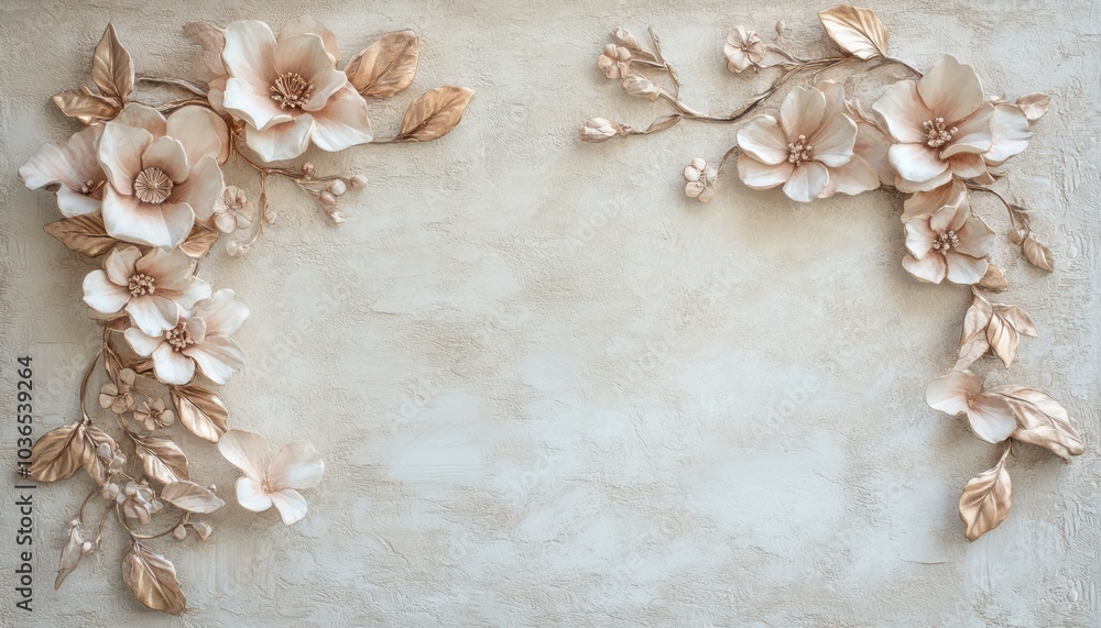 Delicate Floral Design: Cream Flowers Beautifully Arranged on a Light Canvas Delicate Floral Design: Cream Flowers Beautifully Arranged on a Light Canvas