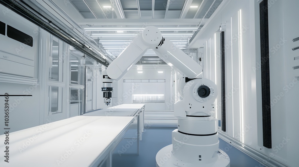 Obraz premium Robotic vision sensor camera system in intellegence factory,manufacturing industry for industry 4.0 and technology concept.