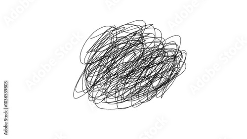 Chaotic black scribbles messy line on transparent white screen