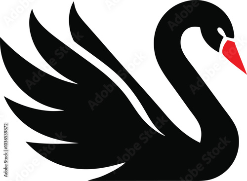 Black Swan with Spread Wings, Elegant Logo Design