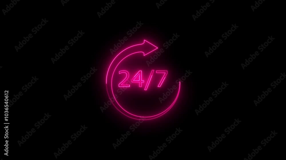 24 hours a day and 7 days a week animation on black. V_54. Black background. 24 hours a day and 7 days a week animation on black. V_54. Black background.
