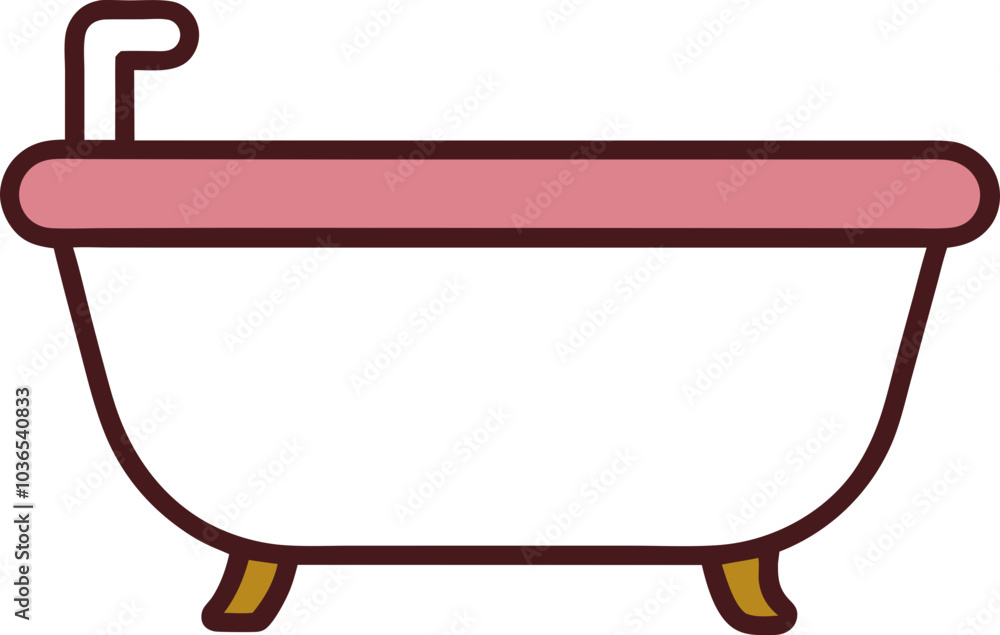 Bathtub icon with a white body and pink rim in a simple flat design, 간단한 플랫 디자인의 흰색 본체와 분홍색 가장자리로 표현된 욕조 아이콘 Bathtub icon with a white body and pink rim in a simple flat design, 간단한 플랫 디자인의 흰색 본체와 분홍색 가장자리로 표현된 욕조 아이콘