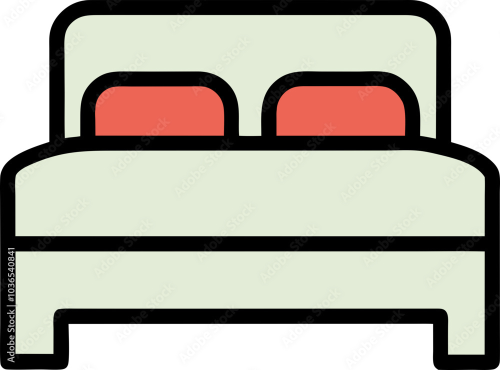Bed icon with a light green frame and pink bedding in a simple flat design, 간단한 플랫 디자인의 연녹색 프레임과 분홍색 침구로 표현된 침대 아이콘 Bed icon with a light green frame and pink bedding in a simple flat design, 간단한 플랫 디자인의 연녹색 프레임과 분홍색 침구로 표현된 침대 아이콘