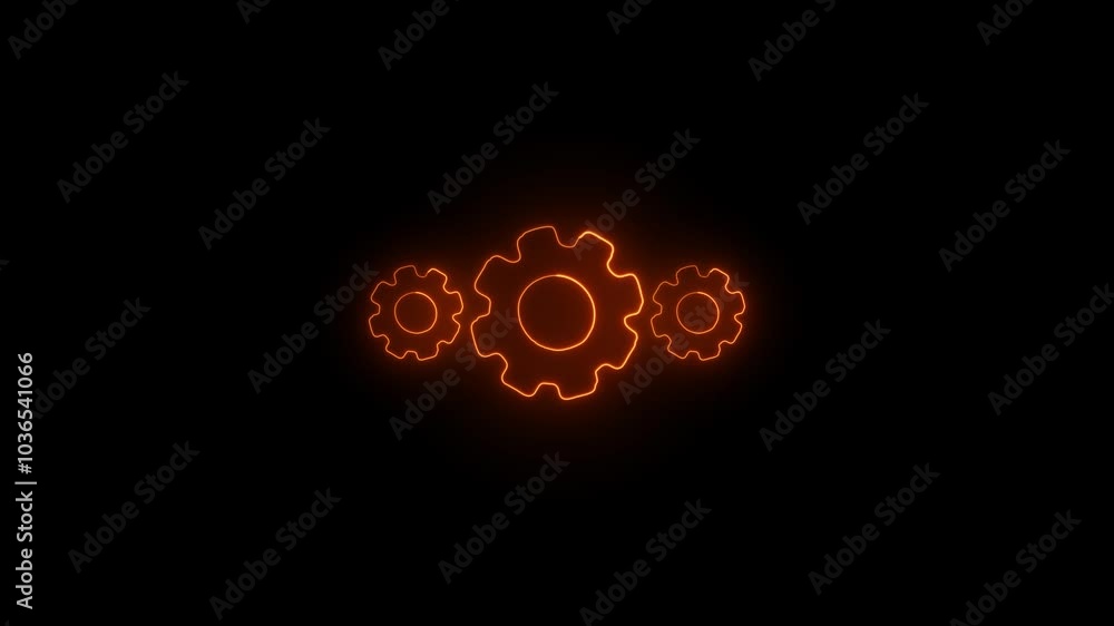 Gears with bright glowing futuristic blue neon lights on black background. Cogwheel gear settings sign. Gears with bright glowing futuristic blue neon lights on black background. Cogwheel gear settings sign.