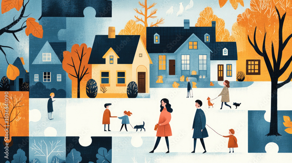 A puzzle game consisting of community houses and family members A puzzle game consisting of community houses and family members