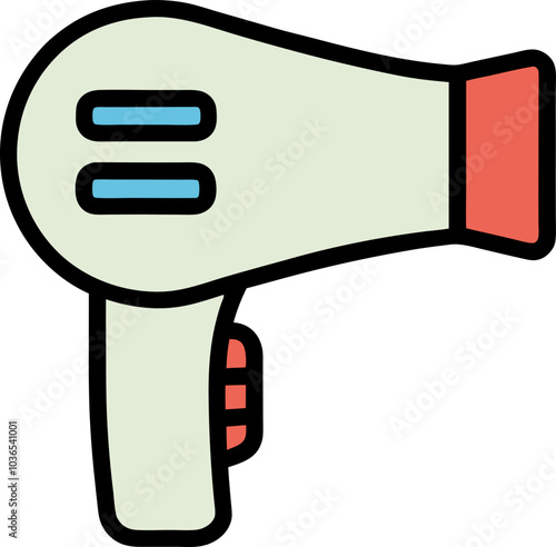 Hair dryer icon with a yellow and blue color scheme in a simple flat design, 간단한 플랫 디자인의 노란색과 파란색 색조로 표현된 헤어드라이어 아이콘