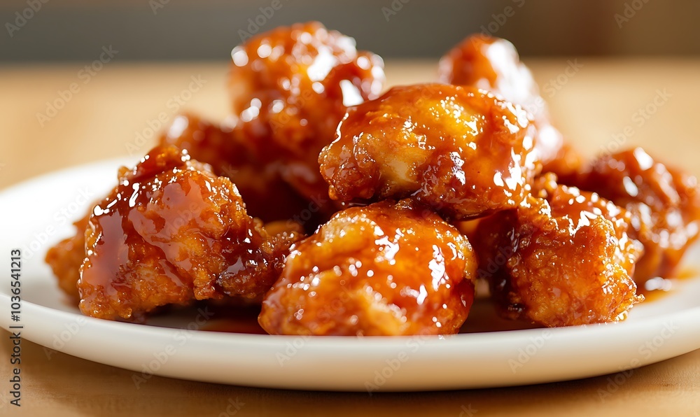 Korean fried chicken drizzled with a glossy, succulent glaze sauce, Generative AI Korean fried chicken drizzled with a glossy, succulent glaze sauce, Generative AI