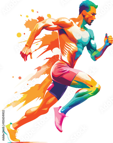 Colorful Athlete Running Sprint Speed Motion