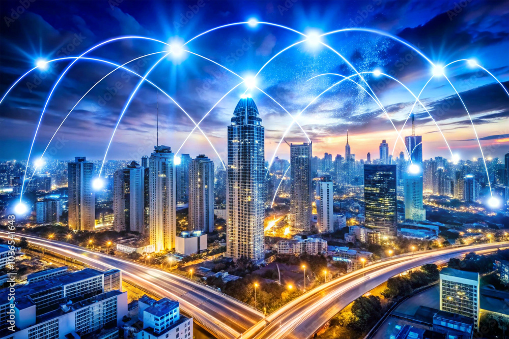 Fototapeta premium 5G network infrastructure with high-speed data transfer