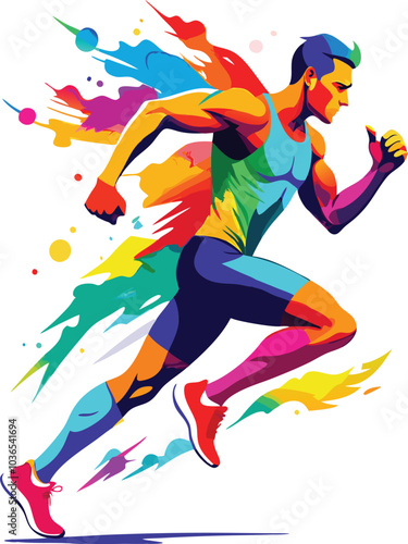 Colorful Runner in Motion  Dynamic Athlete Art