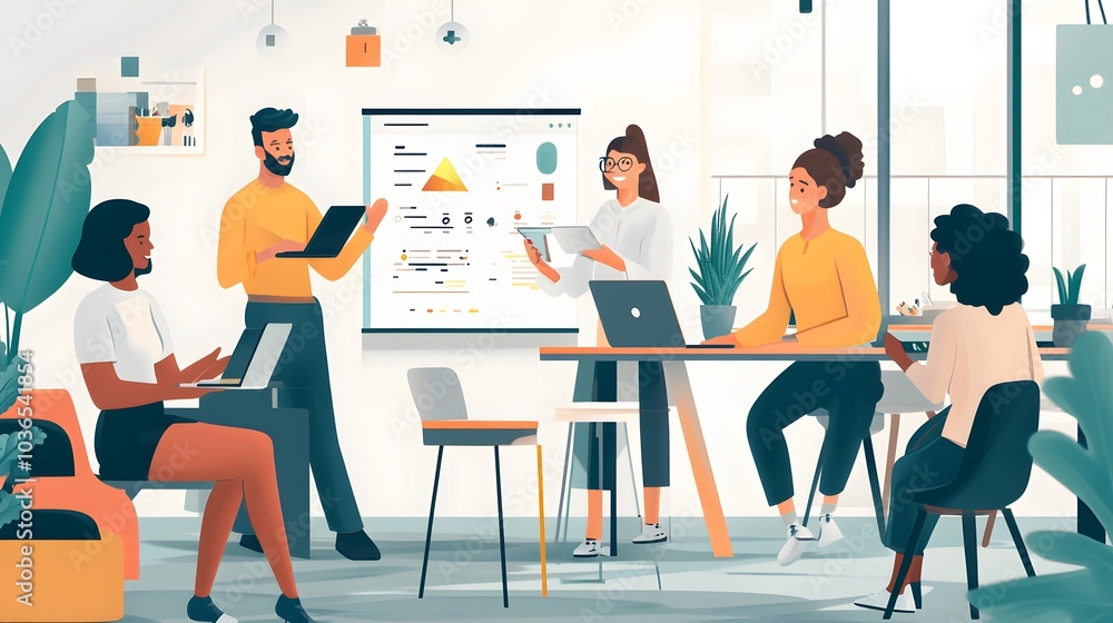 Team working together. Group of young modern people in smart casual wear using modern technologies while working in the creative office. Team working together. Group of young modern people in smart casual wear using modern technologies while working in the creative office.