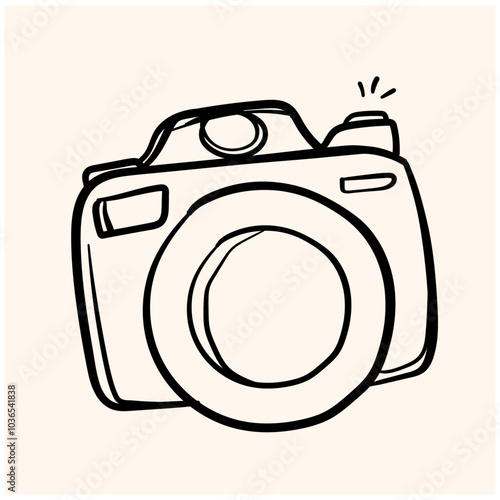 Hand Drawn DSLR Camera With illustration style doodle and line art