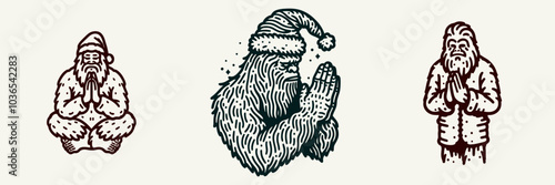 Bigfoot in Santa Costume with Praying Hands