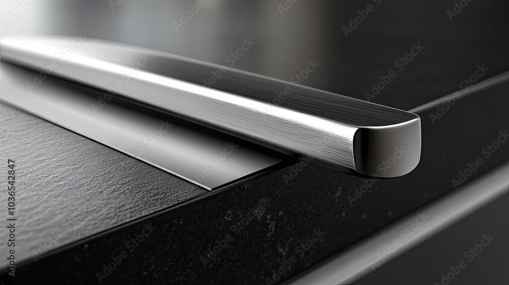 Close-up of a Brushed Metal Trim on a Black Surface Close-up of a Brushed Metal Trim on a Black Surface