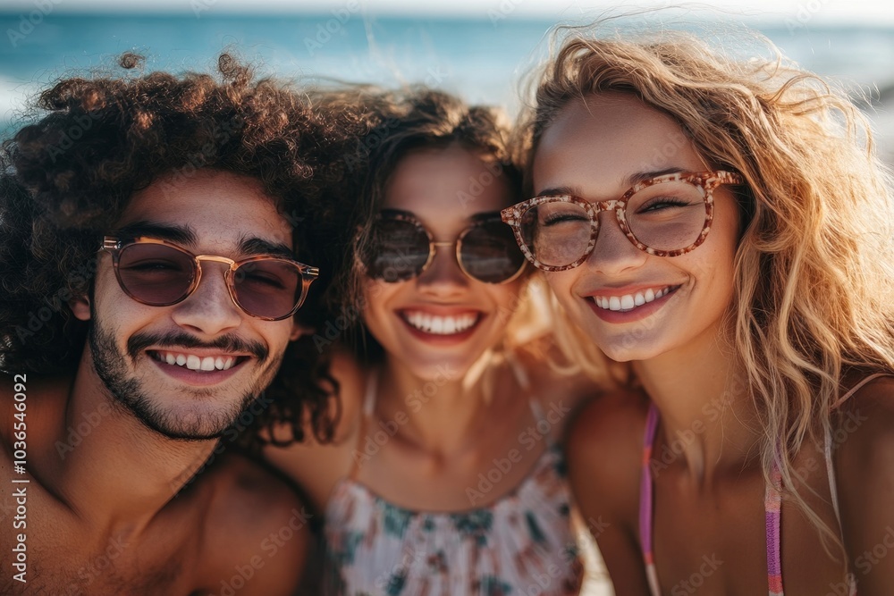 Friends having great time together at the beach, Generative AI Friends having great time together at the beach, Generative AI