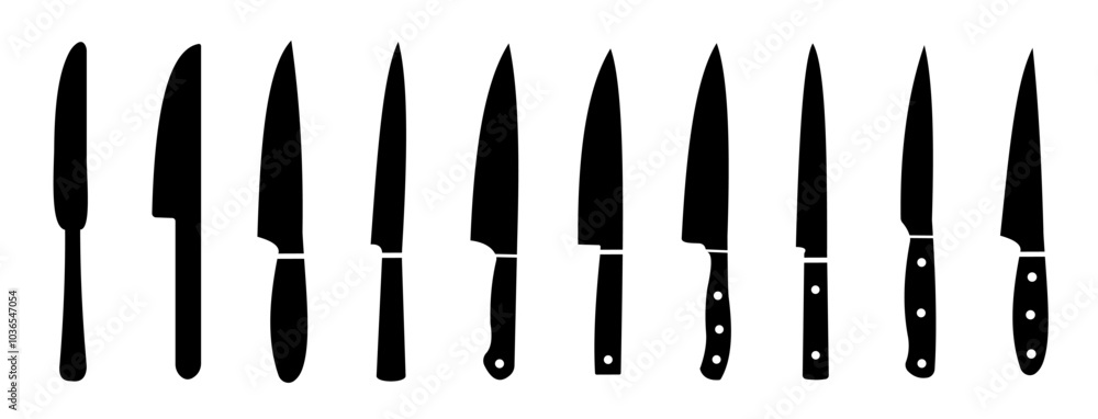Knife icon. Set of kitchen knife silhouette. Knife logo vector illustration Knife icon. Set of kitchen knife silhouette. Knife logo vector illustration