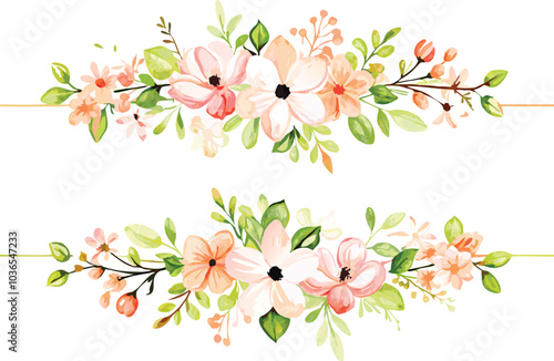 Delicate Peach Watercolor Floral Borders