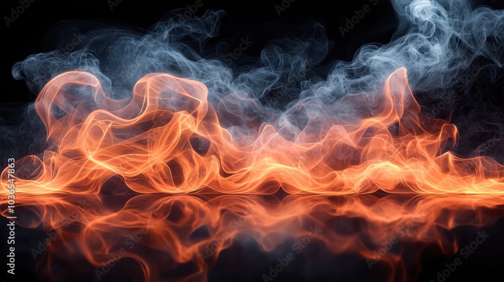 Fototapeta premium Vivid orange and blue flames create a mesmerizing visual display against a dark background