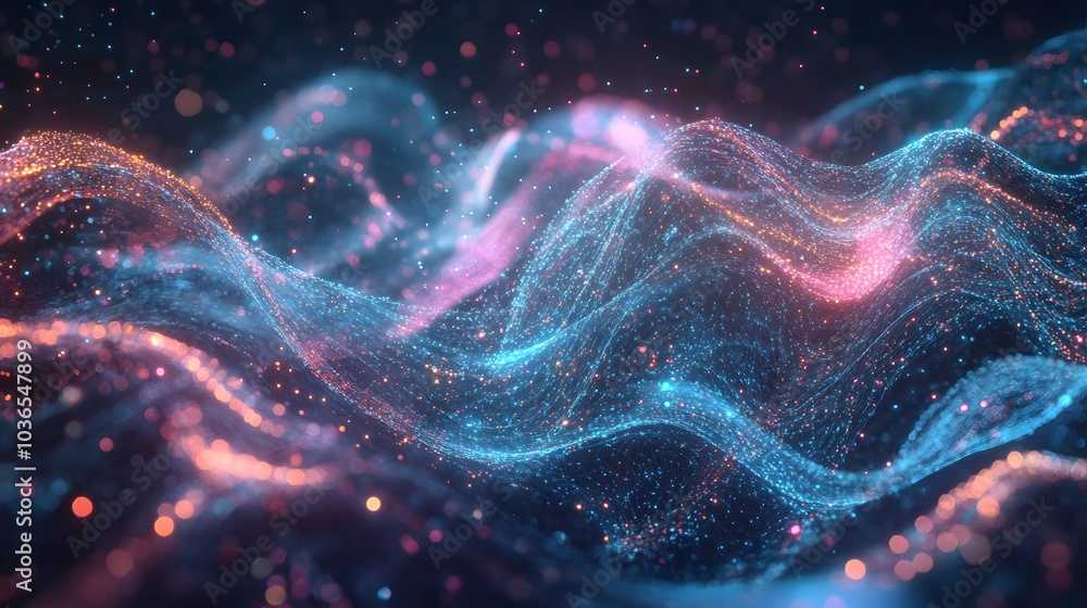 Digital Particles Wave, Digital Cyberspace Background. Digital Particles Wave, Digital Cyberspace Background.